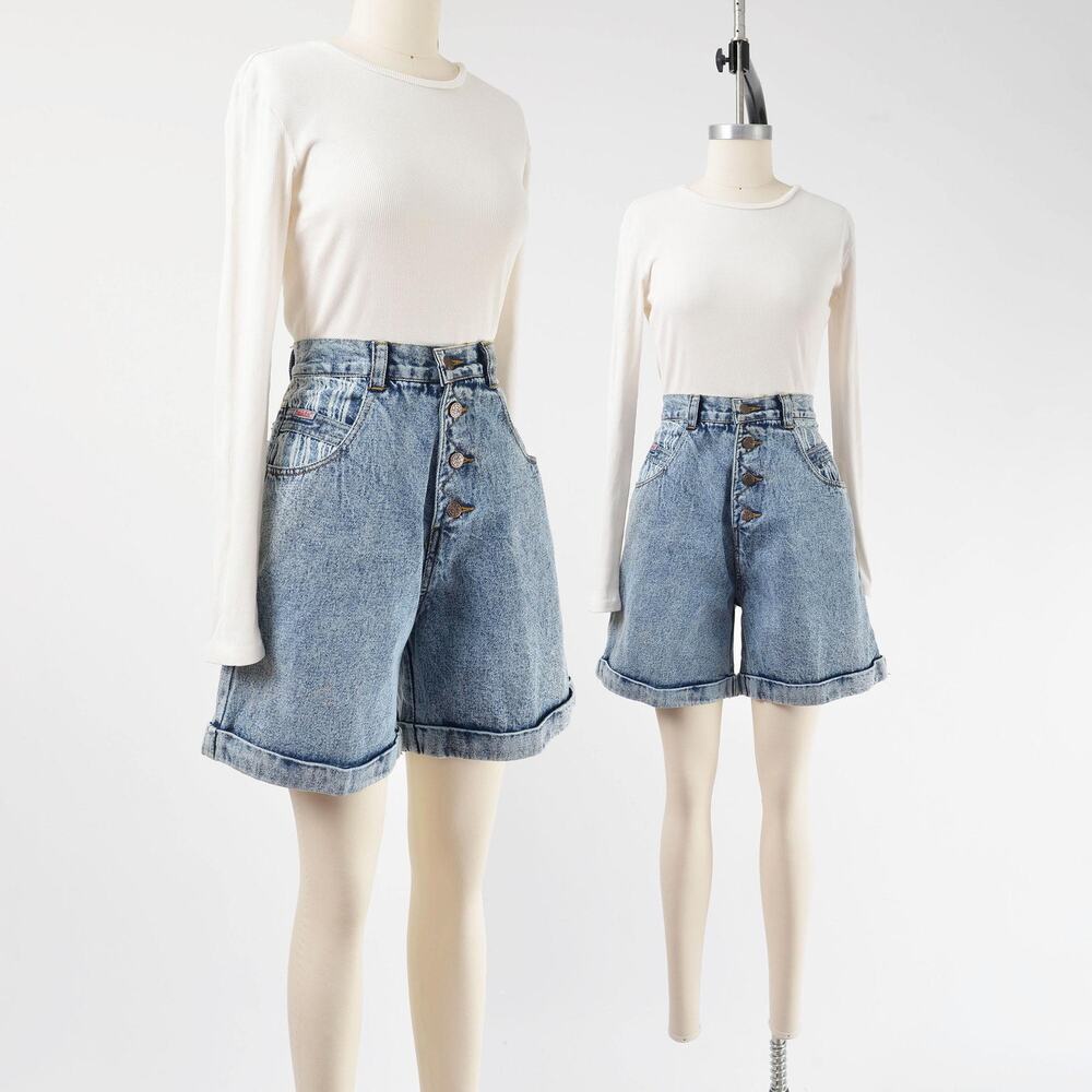 Vintage 80s 90s Acid Wash Jean Shorts High Waisted Denim Bermuda Shorts 29 waist
